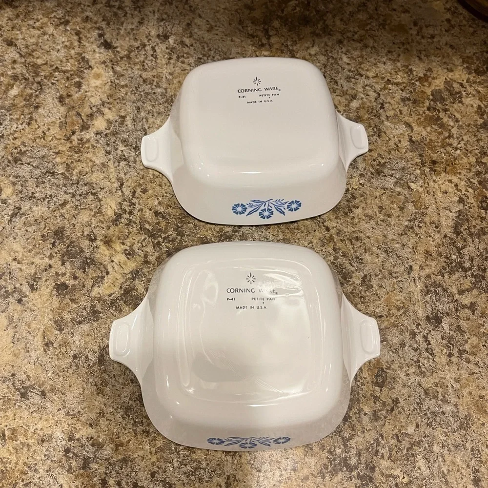 Vintage Corning Ware Petite Pans Baking Dishes Blue Floral Set of 2 Made in USA